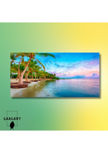 Panoramik Kanvas Duvar Tablosu Köklü Palmiye Ağaçları ve Deniz modelleri