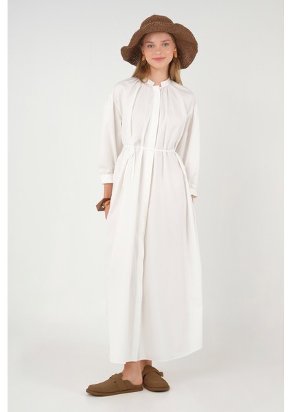 Yakası Büzgülü Poplin Elbise Beyaz fiyatları