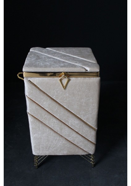 Büyük Boy Çapraz Metalli Çeyizlik Çamaşır Sepeti, Ahşap, 16 L, Bej