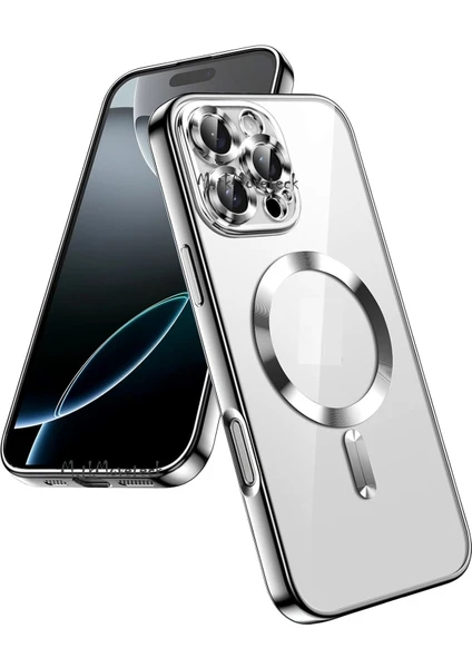 MTK Moveteck Apple iPhone 16 Pro Max Kılıf Kamera Lens Merceği Korumalı Magsafe Wirelles Şarj Destekli Parlak Renkli Kenar Arkası Şeffaf