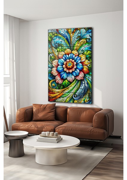 Vitray Stil Çiçekler Dikey Cam Tablo modelleri