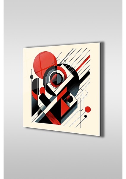 Kırmızı ve Siyah Soyut Dekoratif Kare Cam Tablo