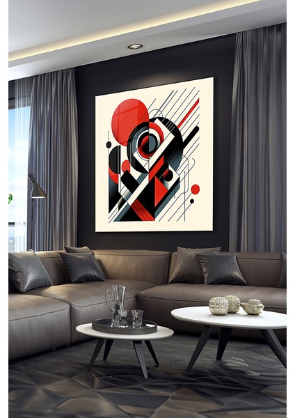 Kırmızı ve Siyah Soyut Dekoratif Kare Cam Tablo modelleri