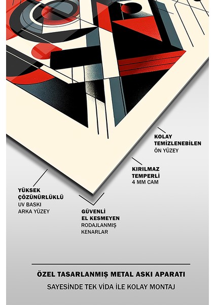 Kırmızı ve Siyah Soyut Dekoratif Kare Cam Tablo fırsatları