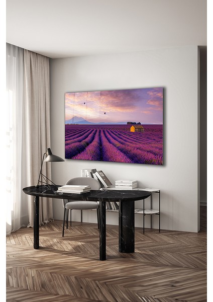 Mor Lavanta Bahçesi Yatay Cam Tablo modelleri