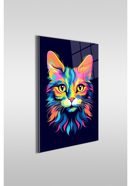 Renkli Kedi Illüstrasyon Dekoratif Dikey Cam Tablo fiyatları