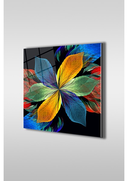 Soyut Tasarım Çiçek Kare Cam Tablo