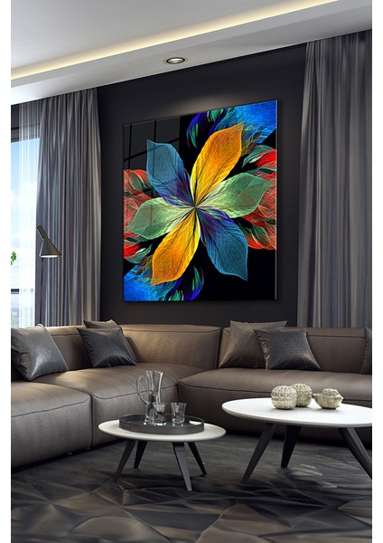 Soyut Tasarım Çiçek Kare Cam Tablo modelleri
