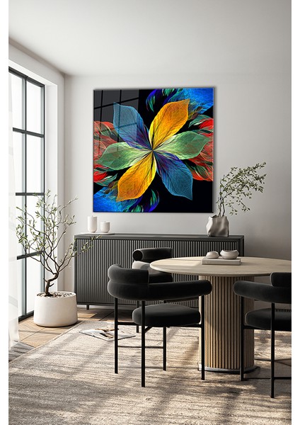 Soyut Tasarım Çiçek Kare Cam Tablo indirimleri