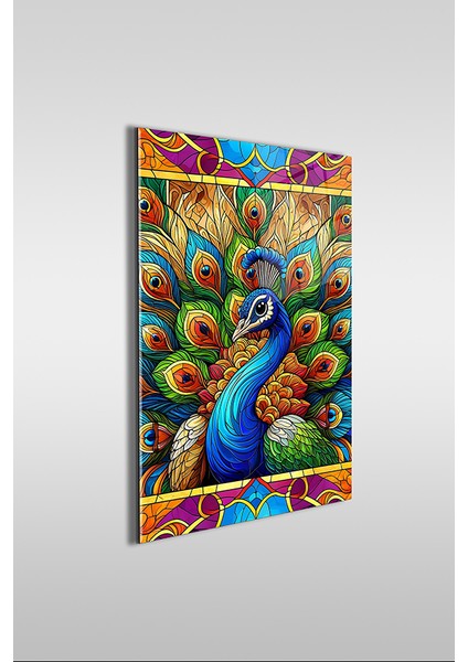 Tavuskuşu Vitray Stil Dikey Cam Tablo fiyatları