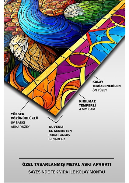 Tavuskuşu Vitray Stil Dikey Cam Tablo fırsatları