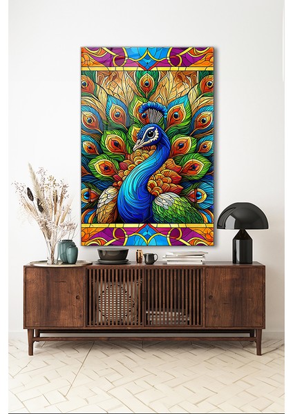 Tavuskuşu Vitray Stil Dikey Cam Tablo indirimleri