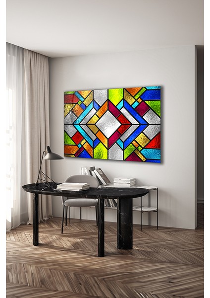 Vitraj Stil Geometrik Desen Dekoratif Yatay Cam Tablo modelleri