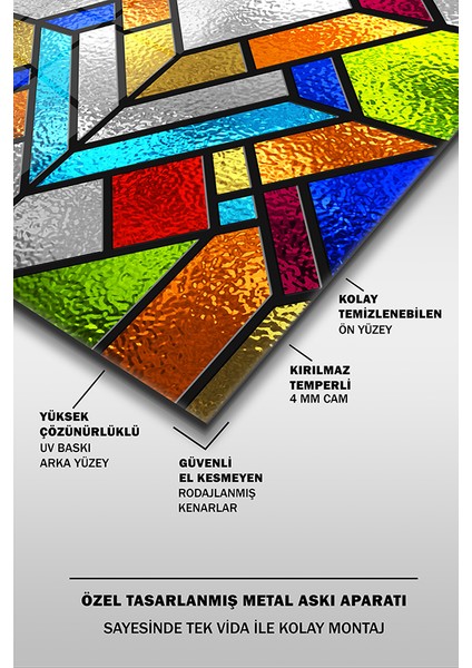 Vitraj Stil Geometrik Desen Dekoratif Yatay Cam Tablo fırsatları