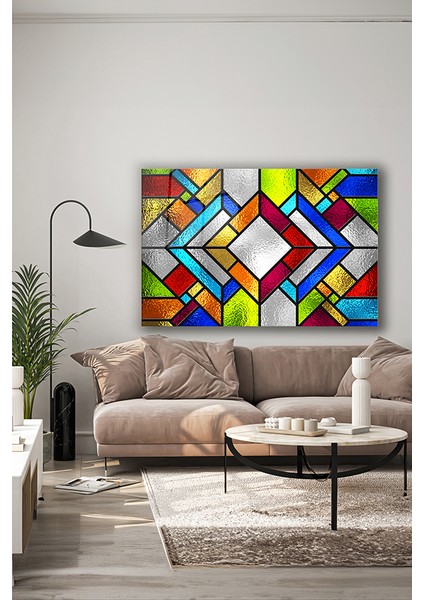 Vitraj Stil Geometrik Desen Dekoratif Yatay Cam Tablo indirimleri