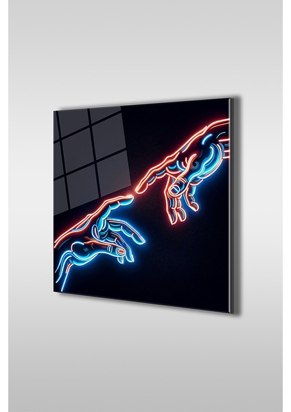 Neon Stil Tanrının Eli Kare Cam Tablo