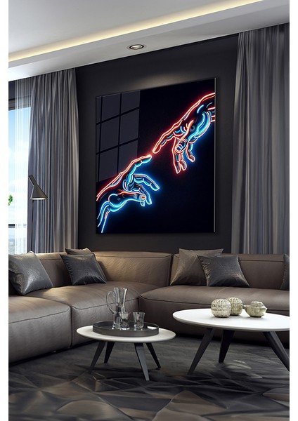 Neon Stil Tanrının Eli Kare Cam Tablo modelleri