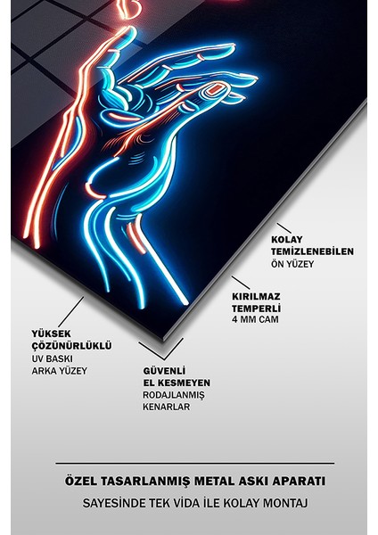 Neon Stil Tanrının Eli Kare Cam Tablo fırsatları