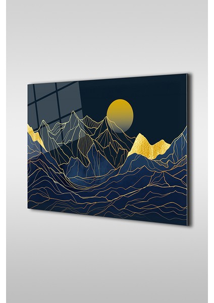 Dağlar ve Güneş 2 Soyut Manzara Dekoratif Yatay Cam Tablo