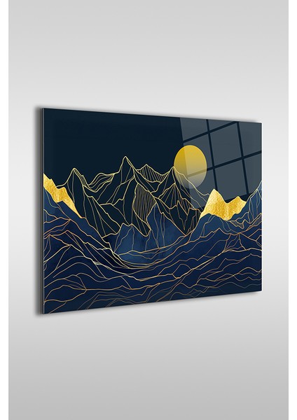 Dağlar ve Güneş 2 Soyut Manzara Dekoratif Yatay Cam Tablo fiyatları