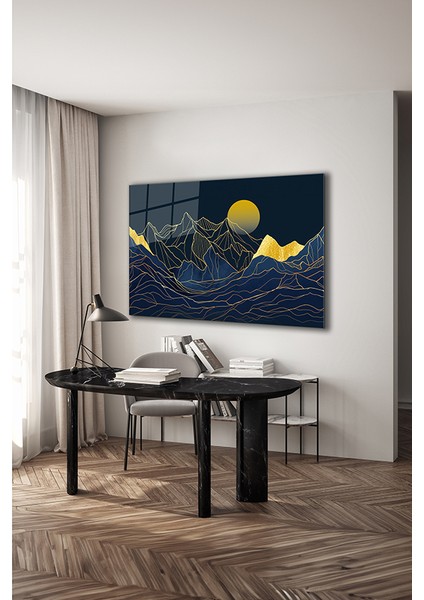 Dağlar ve Güneş 2 Soyut Manzara Dekoratif Yatay Cam Tablo modelleri