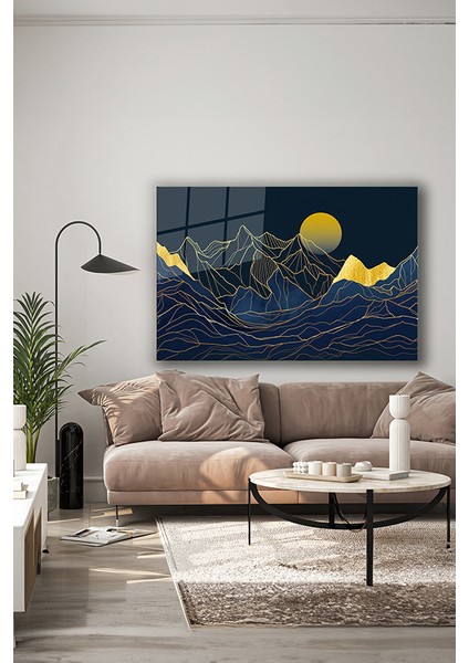 Dağlar ve Güneş 2 Soyut Manzara Dekoratif Yatay Cam Tablo indirimleri