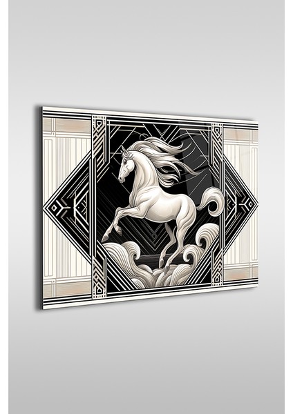 Ihtişamlı Beyaz At Dekoratif Yatay Cam Tablo fiyatları