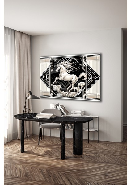 Ihtişamlı Beyaz At Dekoratif Yatay Cam Tablo modelleri