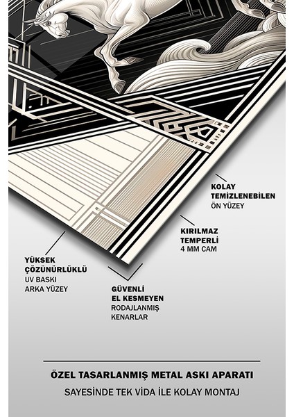 Ihtişamlı Beyaz At Dekoratif Yatay Cam Tablo fırsatları