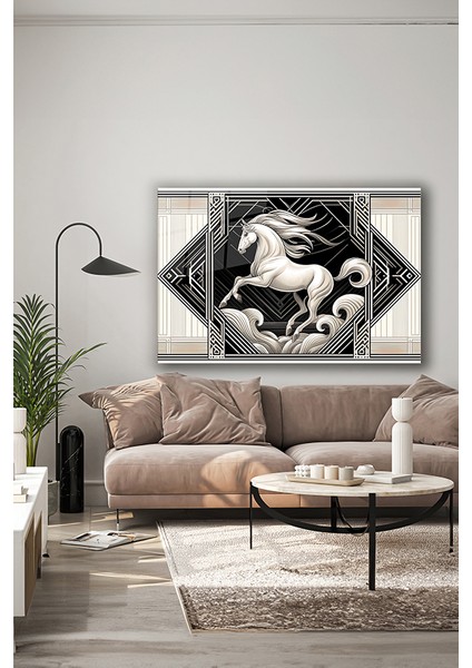 Ihtişamlı Beyaz At Dekoratif Yatay Cam Tablo indirimleri