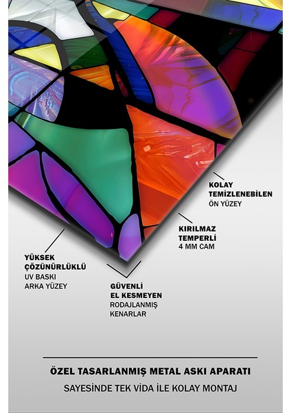 Vitraj Stil Soyut Şekiller Dekoratif Yatay Cam Tablo fırsatları