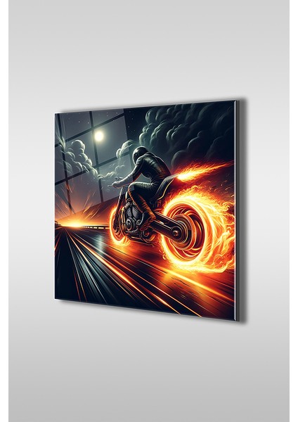 Ateşli Motorcu Kare Cam Tablo