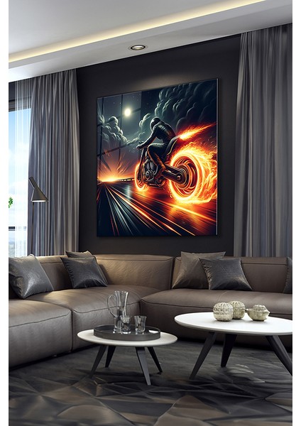 Ateşli Motorcu Kare Cam Tablo modelleri