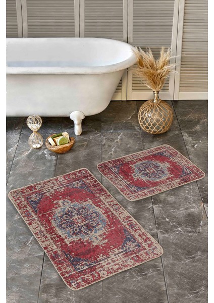 Kırmızı Doğal Pamuklu 2'li Banyo&mutfak Paspas Seti 60 x 100 50 x 60 cm fiyatları