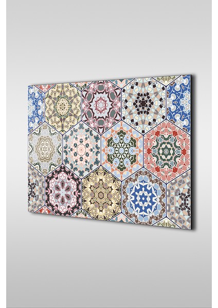 Beşgen Soyut Fayans Desen Yatay Cam Tablo