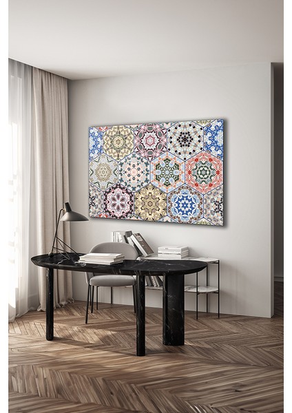 Beşgen Soyut Fayans Desen Yatay Cam Tablo modelleri