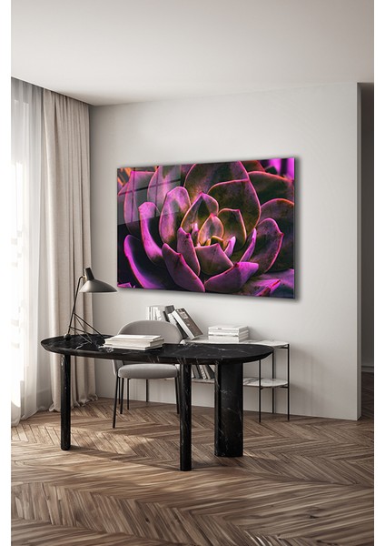 Mor Çiçek Yakın Çekim Dekoratif Yatay Cam Tablo modelleri