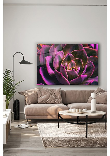 Mor Çiçek Yakın Çekim Dekoratif Yatay Cam Tablo indirimleri