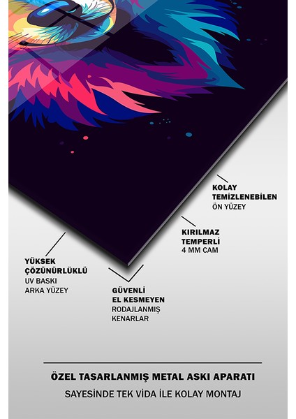 Kurt Renkli Illustrasyon Dikey Cam Tablo fırsatları