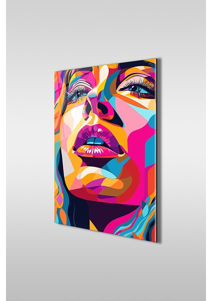 Pop Art Kadın Yüzü Modern Dikey Cam Tablo