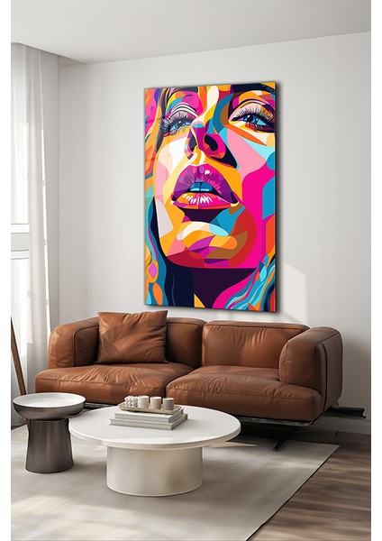 Pop Art Kadın Yüzü Modern Dikey Cam Tablo modelleri