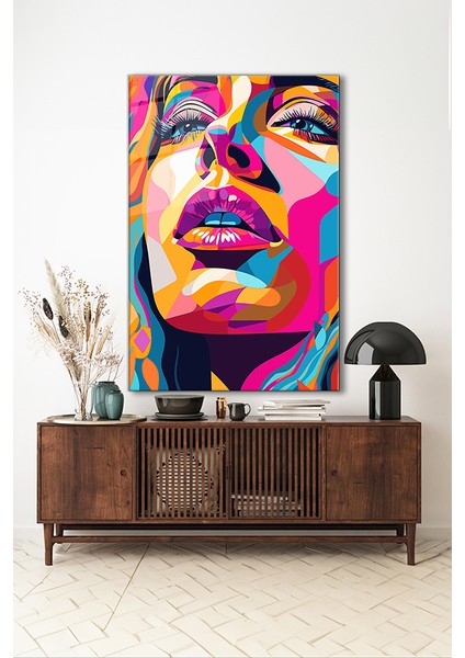 Pop Art Kadın Yüzü Modern Dikey Cam Tablo indirimleri
