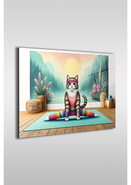 Yogi Kedi Yaratıcı Dekoratif Yatay Cam Tablo fiyatları