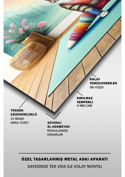 Yogi Kedi Yaratıcı Dekoratif Yatay Cam Tablo fırsatları