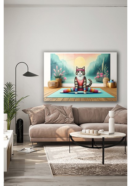 Yogi Kedi Yaratıcı Dekoratif Yatay Cam Tablo indirimleri