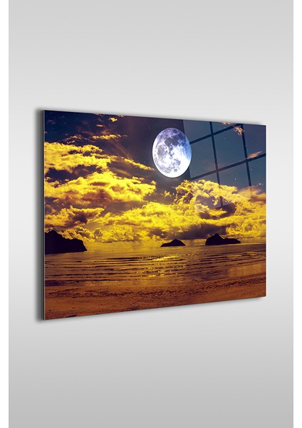 Sarı Alacakaranlık Dolunay Dekoratif Yatay Cam Tablo fiyatları