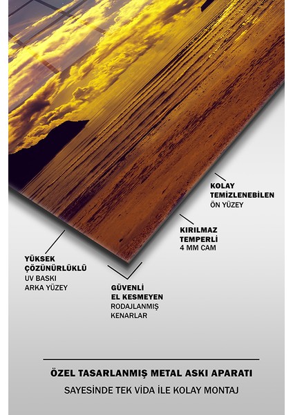 Sarı Alacakaranlık Dolunay Dekoratif Yatay Cam Tablo fırsatları