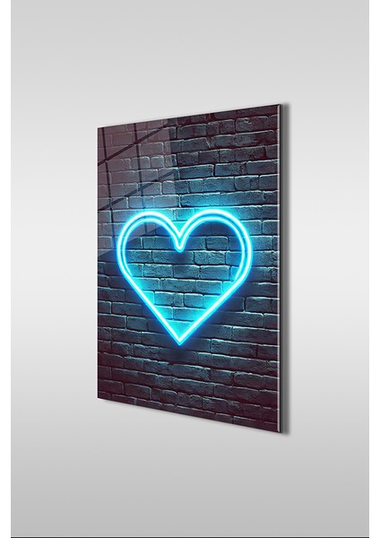 Neon Stil Mavi Kalp Dikey Cam Tablo