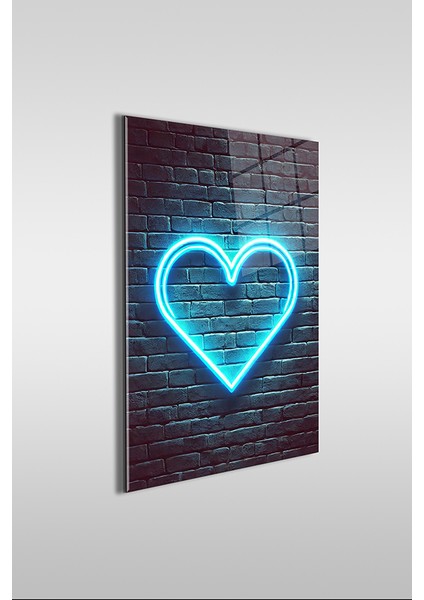 Neon Stil Mavi Kalp Dikey Cam Tablo fiyatları