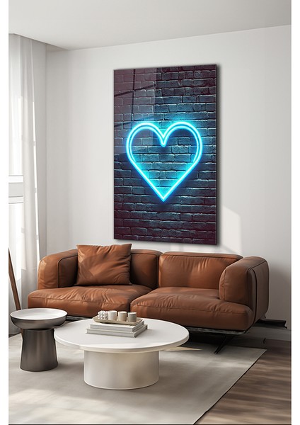 Neon Stil Mavi Kalp Dikey Cam Tablo modelleri